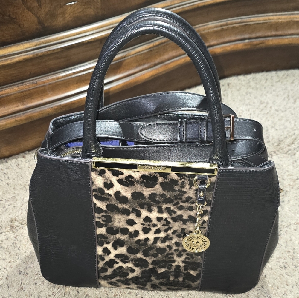 Anne Klein Black and Leopard Satchel
